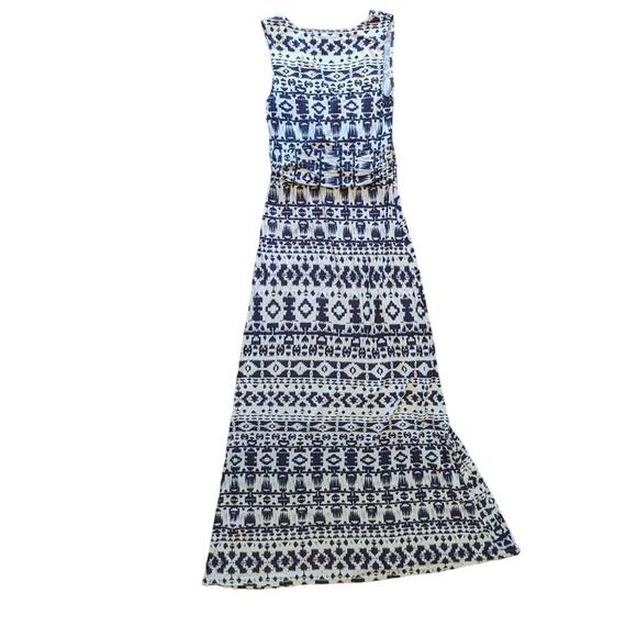 Market & Spruce Blue White Aztec Watercolor Maxi Dress Women's Medium - Picture 2 of 6
